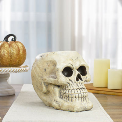 Northlight 11in Ivory And Black Halloween Skull Halloween Tabletop Decor