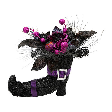 Northlight 12in Black Witch'S Boot With Purple Roses Halloween Tabletop Decor, One Size, Black