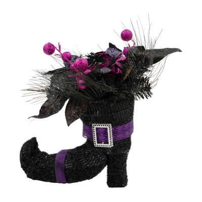 Northlight 12in Black Witch'S Boot With Purple Roses Halloween Tabletop Decor