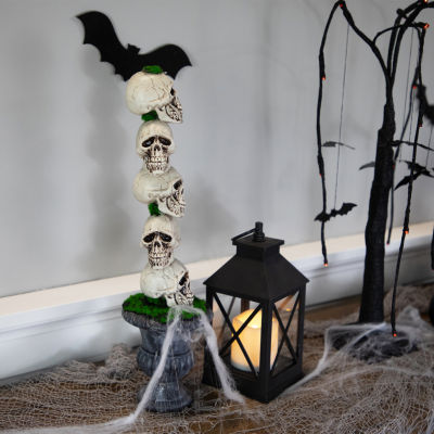 Northlight 16in Skull Tower Topiary In Urn Halloween Tabletop Decor