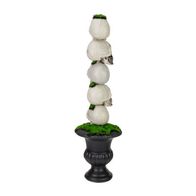 Northlight 16in Skull Tower Topiary In Urn Halloween Tabletop Decor