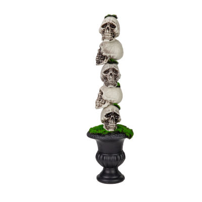 Northlight 16in Skull Tower Topiary In Urn Halloween Tabletop Decor