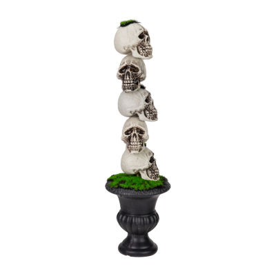 Northlight 16in Skull Tower Topiary In Urn Halloween Tabletop Decor