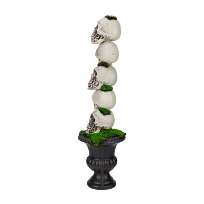 Northlight 16in Skull Tower Topiary In Urn Halloween Tabletop Decor