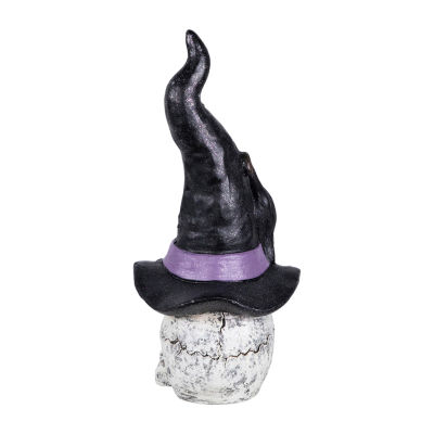 Northlight 22.75in Skull In Witch Hat With Black Cat Halloween Tabletop Decor