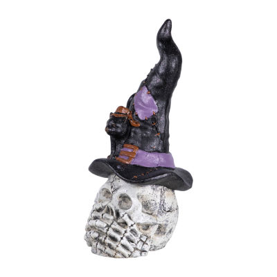 Northlight 22.75in Skull In Witch Hat With Black Cat Halloween Tabletop Decor