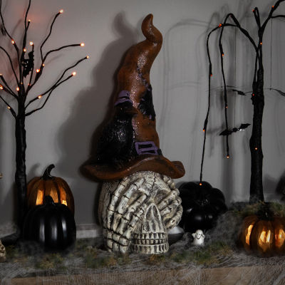 Northlight 22.75in Skull In Witches Hat With Crow Halloween Tabletop Decor