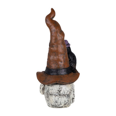 Northlight 22.75in Skull In Witches Hat With Crow Halloween Tabletop Decor