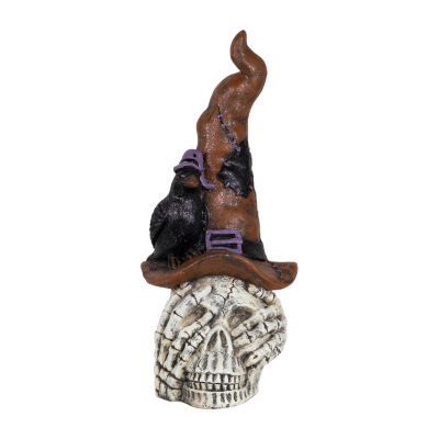 Northlight 22.75in Skull In Witches Hat With Crow Halloween Tabletop Decor