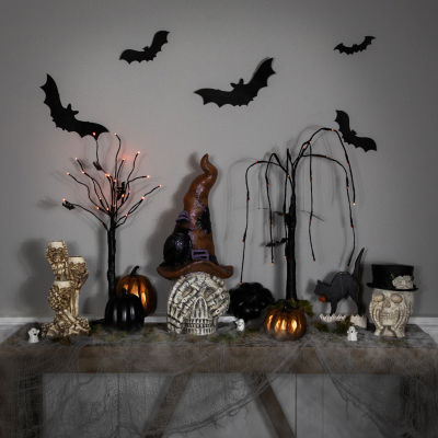 Northlight 22.75in Skull In Witches Hat With Crow Halloween Tabletop Decor