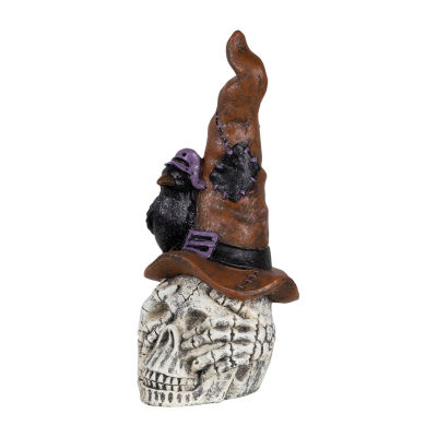 Northlight 22.75in Skull In Witches Hat With Crow Halloween Tabletop Decor