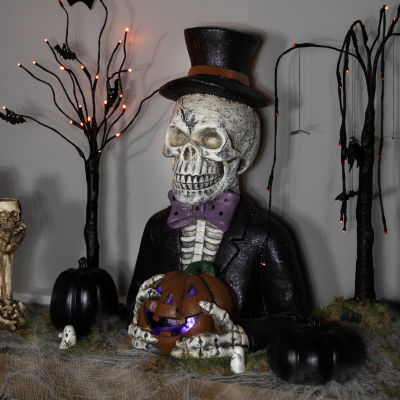 Northlight 23.5in Led Skeleton With Jack-O-Lantern Halloween Tabletop Decor