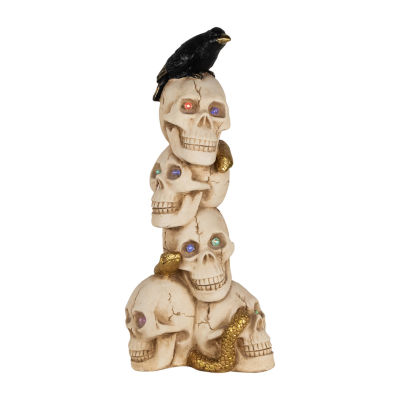 Northlight 27.5in Led Lighted Skull Tower With Raven Lighted Halloween Tabletop Decor