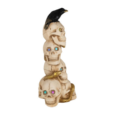 Northlight 27.5in Led Lighted Skull Tower With Raven Lighted Halloween Tabletop Decor