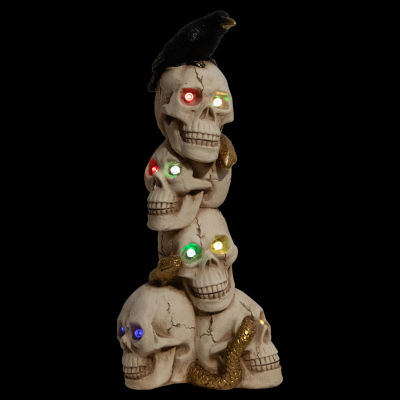 Northlight 27.5in Led Lighted Skull Tower With Raven Lighted Halloween Tabletop Decor