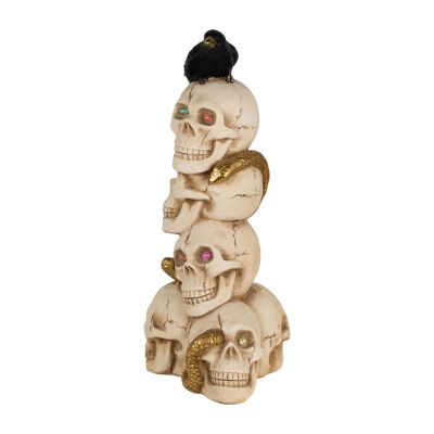 Northlight 27.5in Led Lighted Skull Tower With Raven Lighted Halloween Tabletop Decor