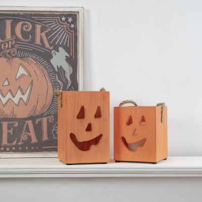 Northlight 6.25in Small Orange Wood Jack O Lantern Halloween Tabletop Decor