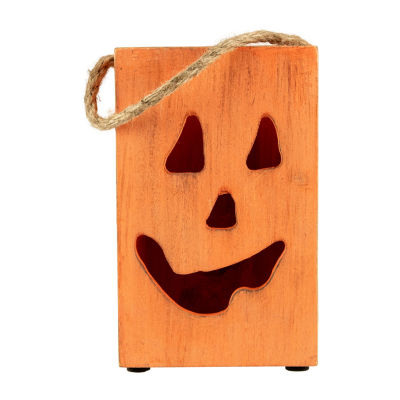 Northlight 8in Large Orange Wood Jack O Lantern Halloween Tabletop Decor