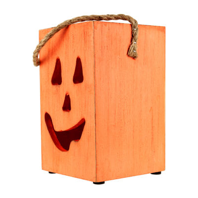 Northlight 8in Large Orange Wood Jack O Lantern Halloween Tabletop Decor