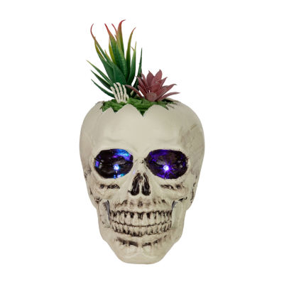 Northlight 8.75in Led Lighted Succulent Skull Lighted Halloween Tabletop Decor