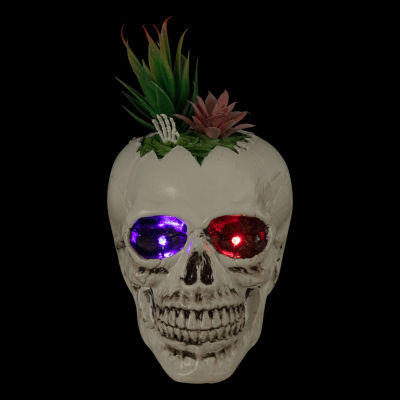 Northlight 8.75in Led Lighted Succulent Skull Lighted Halloween Tabletop Decor