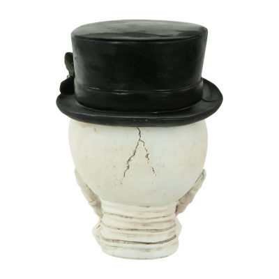 Northlight 9in Skull With Top Hat And Roses Halloween Tabletop Decor