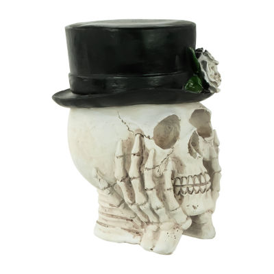 Northlight 9in Skull With Top Hat And Roses Halloween Tabletop Decor