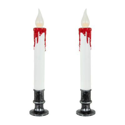 Northlight 9in Led White And Red Candles 2-pc. Lighted Halloween Tabletop Decor