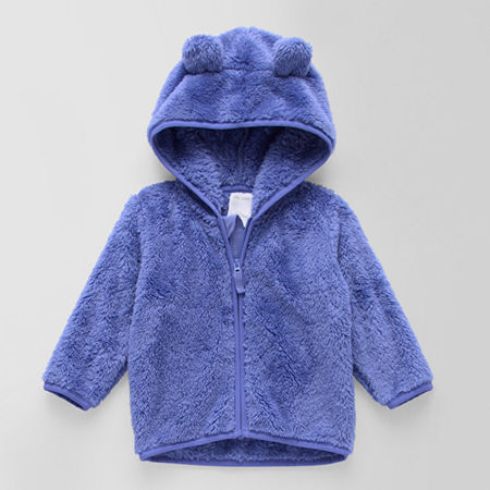 Okie Dokie Baby Girls Sherpa Fleece Zipper Hoodie, 3 Months, Purple