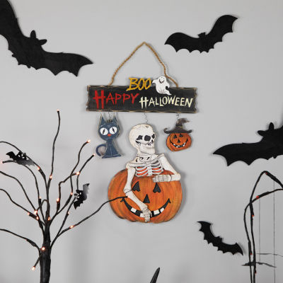 Northlight 14.5in Skeleton With Jack-O-Lanterns Wall Sign