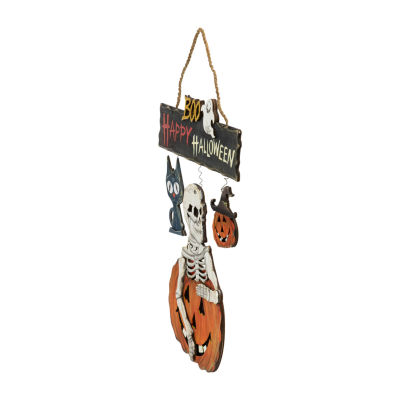 Northlight 14.5in Skeleton With Jack-O-Lanterns Wall Sign