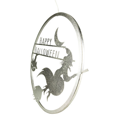 Northlight 17in Silver Flying Witch Wall Sign, One Size, Silver