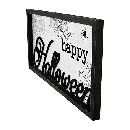 Northlight 23.5in Happy Halloween Spider Web Wall Sign, One Size, Black