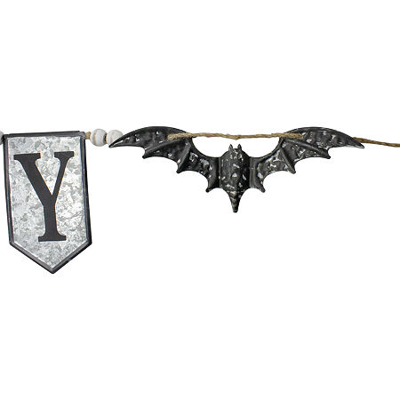 Northlight 7ft Metal Gray And Black Spooky Bat Banner Wall Sign, One Size, Gray