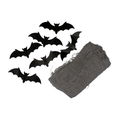 Northlight 9.75ft Gray Gauze And Bats Decoration Kit Wall Decal