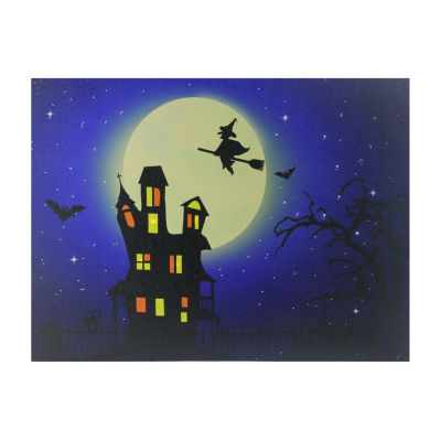 Northlight Fiber Optic Led Witch In Moon Canvas Art