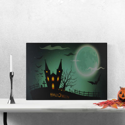 Northlight Led Eerie Chuch In Cemetery Canvas Art