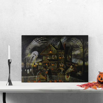 Northlight 23.5in X 16in Led Haunted House Canvas Art