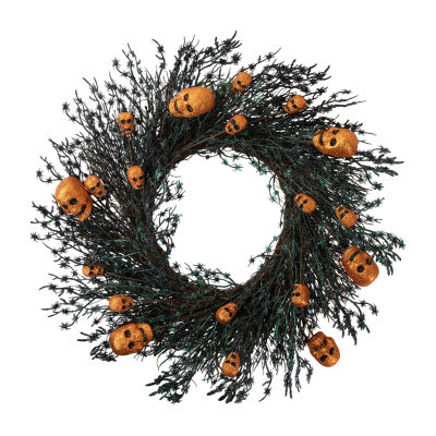 Northlight 22in Black And Orange Skulls Wreath