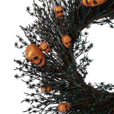 Northlight 22in Black And Orange Skulls Wreath