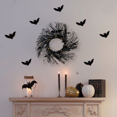 Northlight 22in Black Twig With Bats Wreath