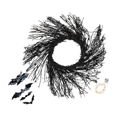 Northlight 22in Black Twig With Bats Wreath