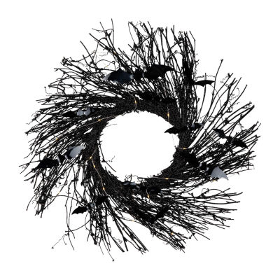 Northlight 22in Black Twig With Bats Wreath