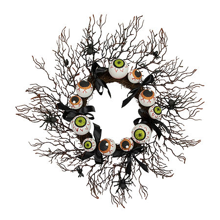 Northlight 24in Eyeballs And Spiders Twig Wreath, One Size, Black