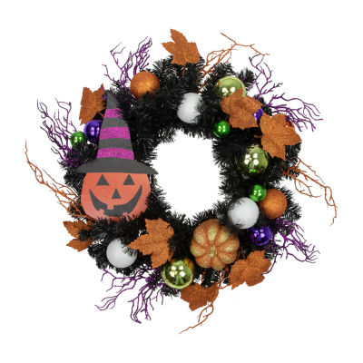 Northlight 24in Jack-O-Lantern In Witches Hat Wreath