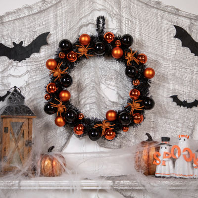 Northlight 18in Orange Spiders And Ornaments Wreath