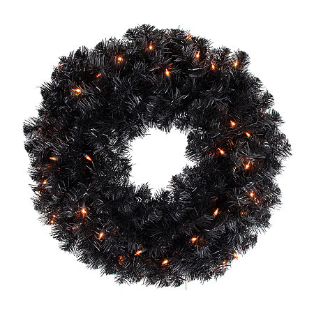 Northlight 24in Pre-Lit Black Noble Spruce Wreath, One Size, Black