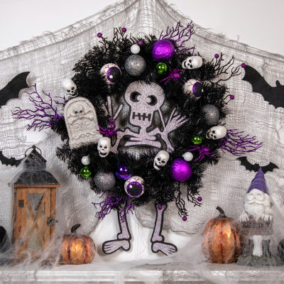 Northlight 24in Purple And Black Skeleton Pine Wreath