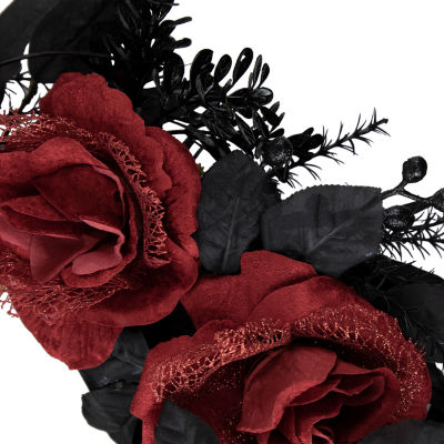 Northlight 22in Red And Gold Roses Black Foliage Wreath