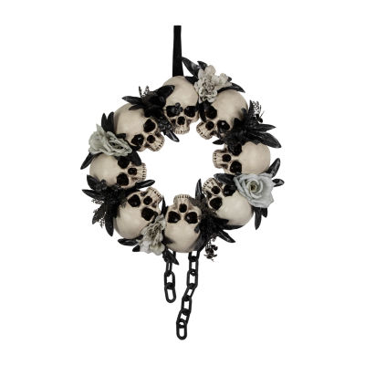 Northlight 15in Skulls And Chains Gray Roses Wreath